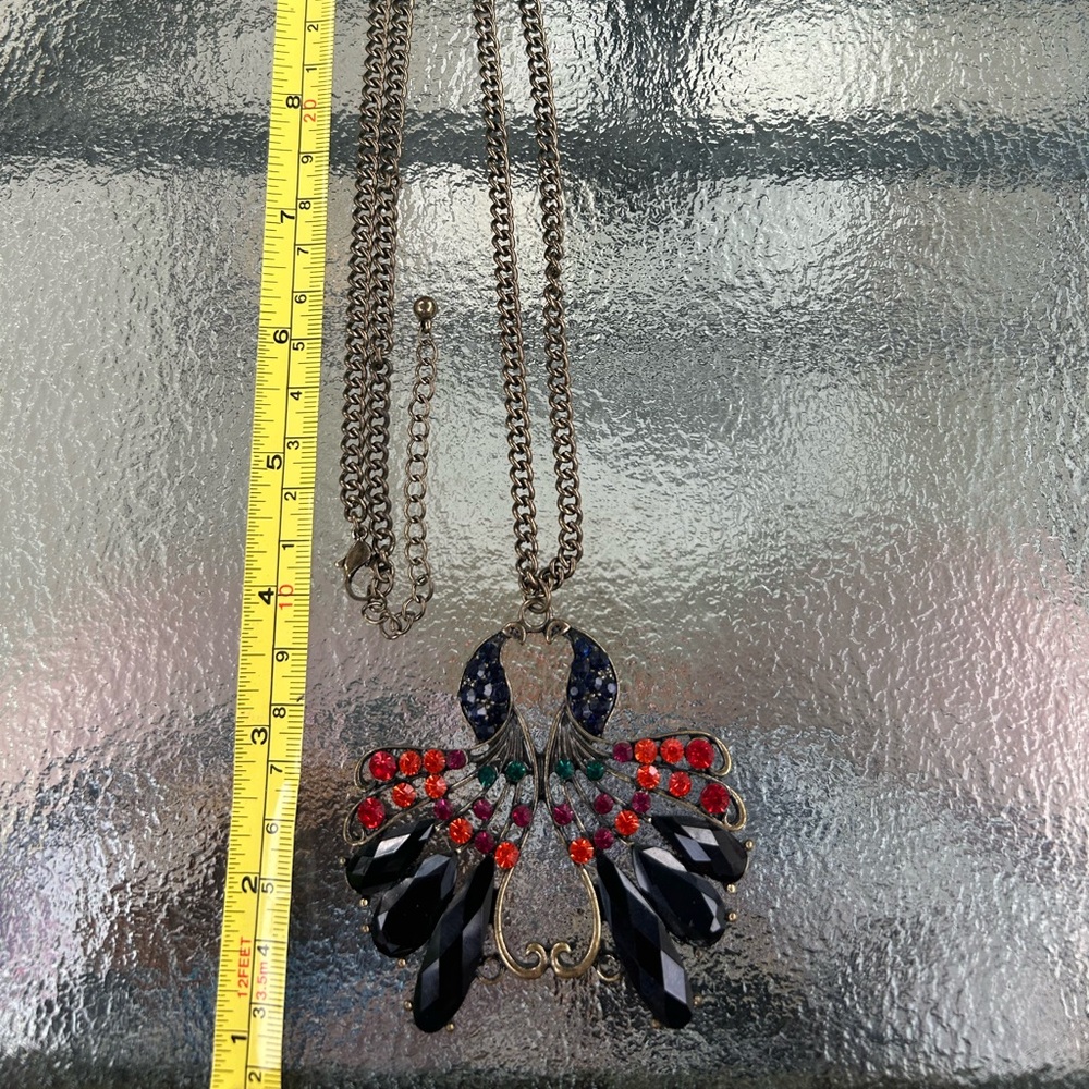 Red and Blue Elegant Twin 🦚Peacock Necklace